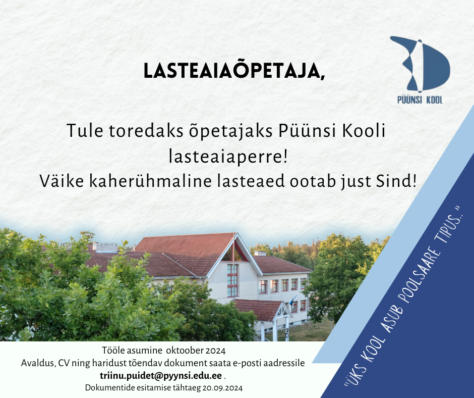 Lasteaed ootab liituma toredat rühmaõpetajat!